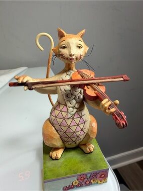 Jim Shore Heartwood Creek Second Fiddle to No One cat playing fiddle figurine